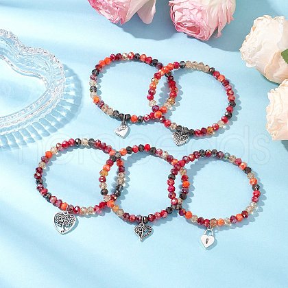5Pcs Alloy Heart Charm Bracelets BJEW-JB11728-1