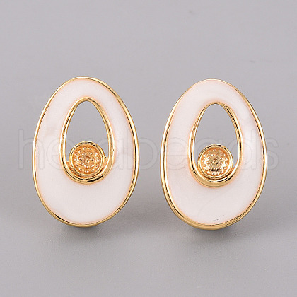 Brass Enamel Stud Earrings Findings KK-T062-129G-NF-1