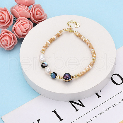 Natural Abalone Shell & Freshwater Pearl & Shell Bead Bracelets BJEW-N031-03G-1