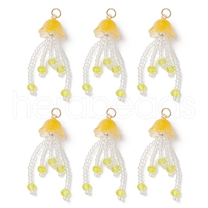 Glass Seed Beaded Jellyfish Pendants PALLOY-MZ00707-04-1