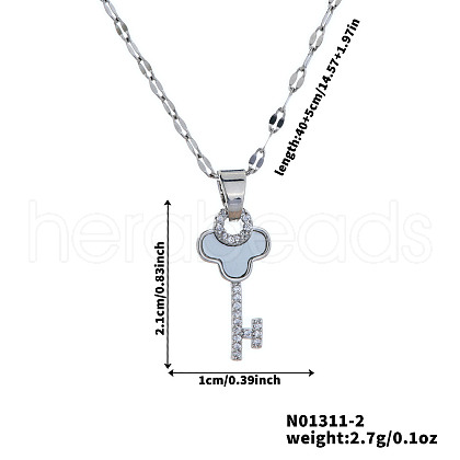 Elegant Fashion Brass Sparkling Clear Cubic Zirconia Key Pendant Necklaces for Women CT5089-2-1