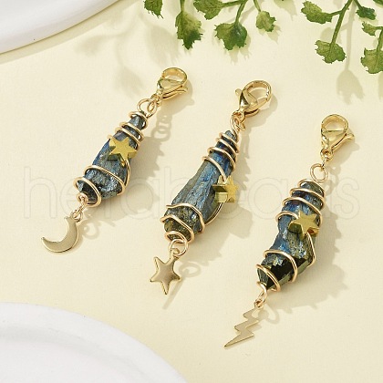Wire Wrapped Nuggets Electroplated Natural Quartz Crystal Pendant Decorations HJEW-JM03127-05-1