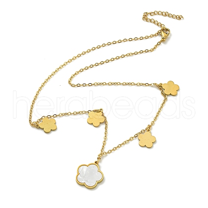 Ion Plating(IP) 304 Stainless Steel Pave Shell Flower Pendant Necklaces NJEW-C057-05G-1
