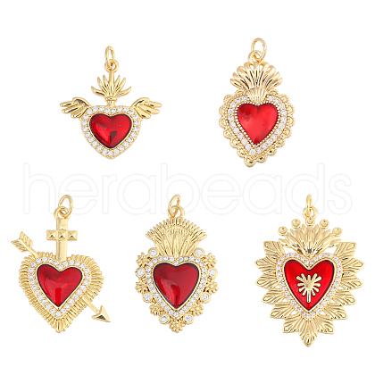 CHGCRAFT 5Pcs 5 Styles Brass Enamel Pendants KK-CA0002-82-1
