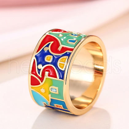 House Pattern Brass Enamel Finger Rings FS-WG03239-02-1
