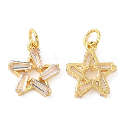 Rack Plating Brass Pave Clear Cubic Zirconia Pendants KK-Z026-14G-1