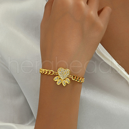 Brass Micro Pave Clear Cubic Zirconia Link Chain Bracelets for Women XU6175-4-1