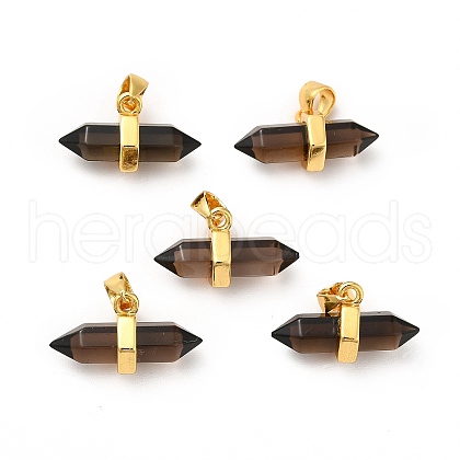 Natural Smoky Quartz Double Terminal Pointed Pendants G-P481-01G-06-1