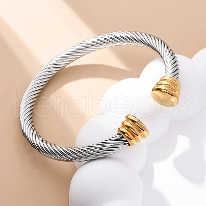 304 Stainless Steel Cuff Bangles BJEW-P310-11GP-1