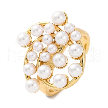 Rack Plating Flower Brass ABS Imitation Pearl Open Cuff Rings for Women RJEW-S242-08G-1
