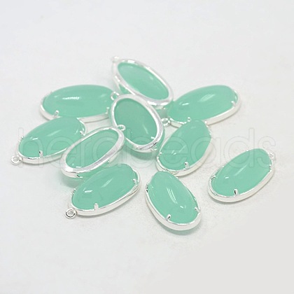 Silver Color Plated Brass Glass Pendants GLAA-J047-06S-1