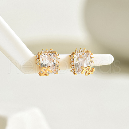 Brass Clear Cubic Zirconia Square Stud Earrings CO7467-1