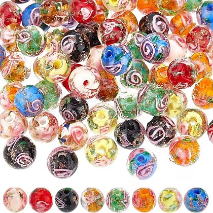 Olycraft 80Pcs 8 Colors Handmade Gold Sand Lampwork Beads LAMP-OC0001-56-1