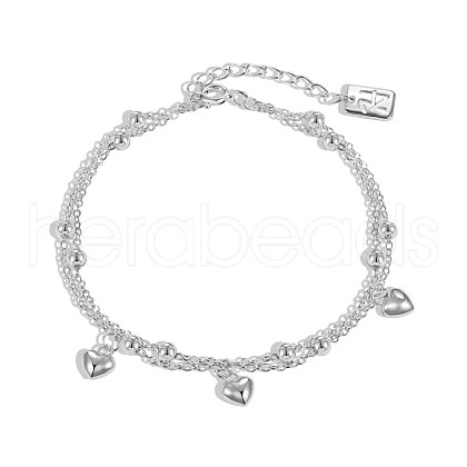 S925 Sterling Silver Satellite Chains Double Layer Multi-strand Bracelets BJEW-M311-01-1