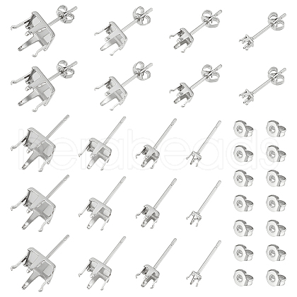 Unicraftale 80Pcs 4 Style 304 Stainless Steel Square Stud Earring Settings STAS-UN0050-41-1