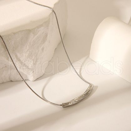 Stylish Stainless Steel Textured Curved Tube Bead Snake Chain Necklaces for Women MH1558-5-1