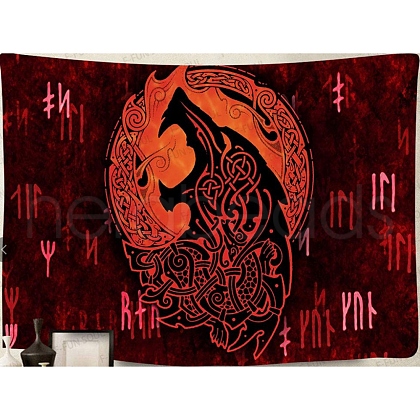 Polyester Viking Wolf Wall Hanging Tapestry WOLF-PW0001-46B-1