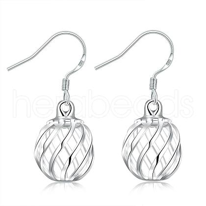 Simple Fashion Silver Plated Brass Filigree Wave Round Lantern Dangle Earrings EJEW-BB00699-1