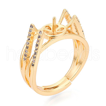 Brass Micro Pave Clear Cubic Zirconia Adjustable Ring Settings KK-T076-13G-1