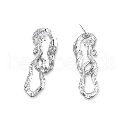 Clear Cubic Zirconia Interlocking Twist Oval Dangle Stud Earrings EJEW-N012-50P-1