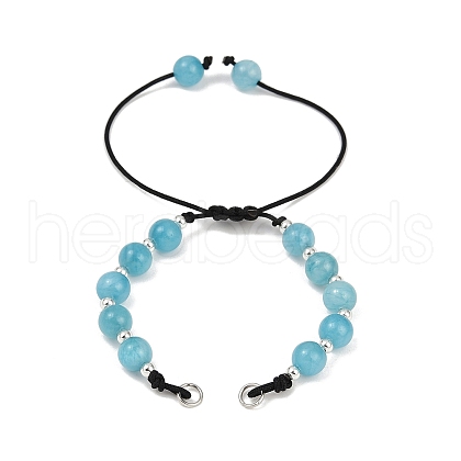 Dyed Natural Malaysia Jade Round Beaded Adjustable Braided Polyester Cord Bracelet Making AJEW-JB01325-02-1