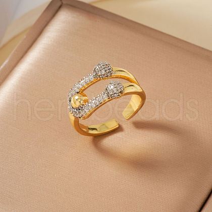 Elegant Geometric Brass Micro Pave Cubic Zirconia Cuff Open Rings for Women ED4518-2-1