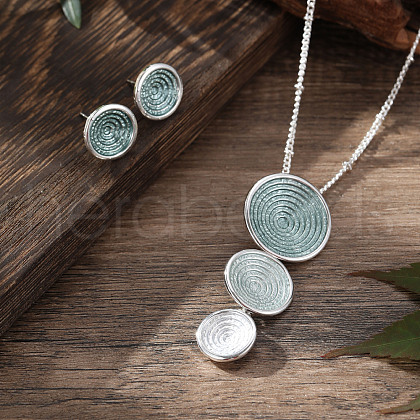 Flat Round Alloy Enamel Pendant Necklaces & Stud Earrings Sets FS-WG2580F-01-1
