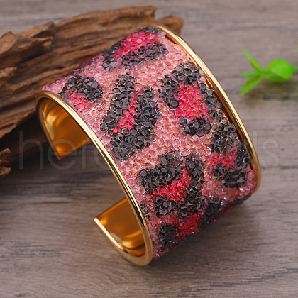 Colorful Iron Rhinestone Pattern Wide Cuff Bangles for Women MD1486-3-1