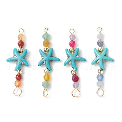 Summer Beach Dyed Synthetic Turquoise Connector Charms PALLOY-JF03746-02-1