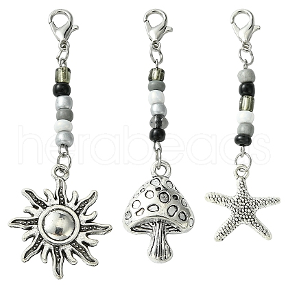 Mushroom/Sun/Starfish Alloy & Glass Pendant Decorations HJEW-YW00006-1