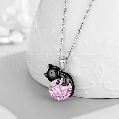 Alloy Rhinestone Black Cat Pendant Necklaces for Women FS-WG73583-02-1