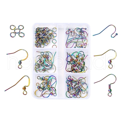 50Pcs 5 Style Ion Plating(IP) Rainbow Color 304 Stainless Steel French & Flat Earring Hooks STAS-YW0001-25-1