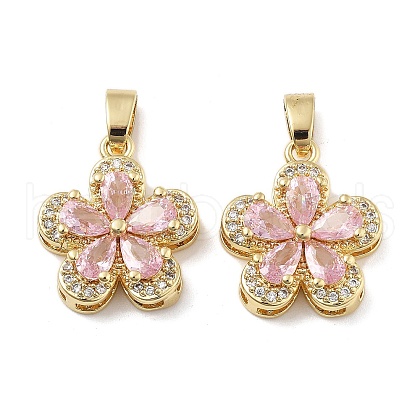 Flower Brass Micro Pave Cubic Zirconia Pendants KK-M325-13C-G-1
