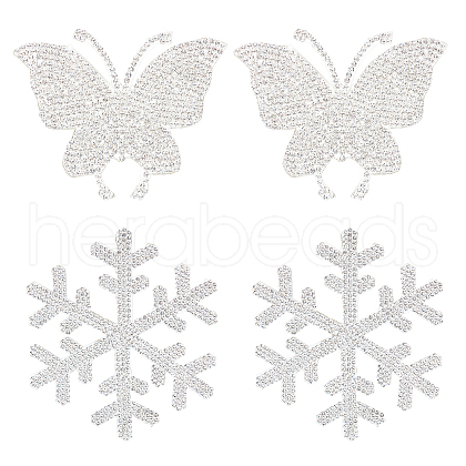 SUPERFINDINGS 4Pcs 2 Style Snowflake & Butterfly Glitter Hotfix Rhinestone DIY-FH0003-49-1