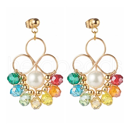 Flower Colorful Glass Beads Dangle Earrings for Girl Women EJEW-TA00010-1