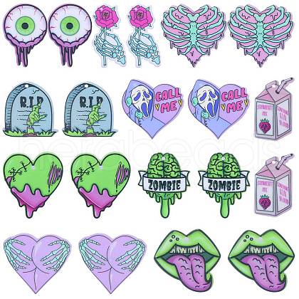 18pcs 9 styles Acrylic Pendant Halloween Terror Eye Beads Big Tongue Love Skeleton Hand Pendant DIY Jewelry Accessories JX817A-1