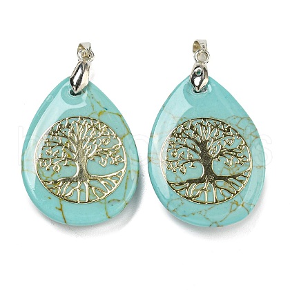 Synthetic Turquoise Teardrop Pendants G-Q175-01F-1