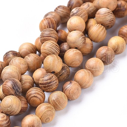 Natural Wood Beads Strands WOOD-F008-05-D-1