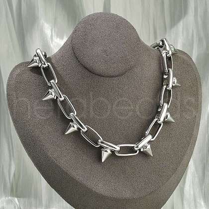 304 Stainless Steel Spike Link Chain Necklaces for Women Men NJEW-A043-02P-1