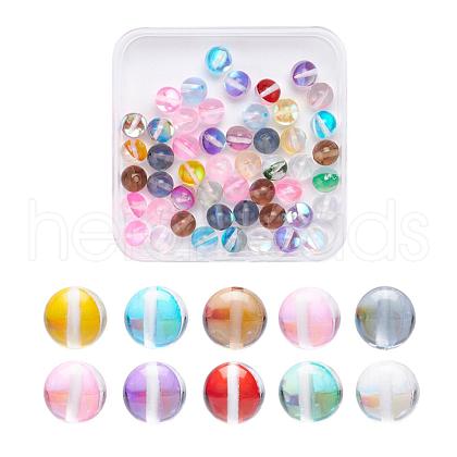 50Pcs 10 Colors Synthetic Moonstone Beads Strands G-YW0001-08-1
