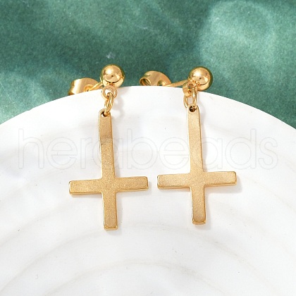 201 Stainless Steel Dangle Stud Earrings EJEW-P314-01A-G-1