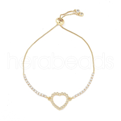 Heart Brass Micro Pave Clear Cubic Zirconia Link Bracelets BJEW-H605-01G-01-1