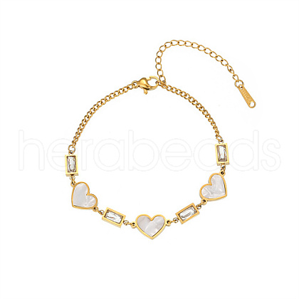 Stainless Steel Heart Shell Link Bracelets for Women AN4728-1-1