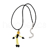 Halloween Theme Skeleton Glass Seed Beaded & Natural Black Onyx(Dyed & Heated) & Skull Dyed Synthetic Turquoise Pendant Necklaces NJEW-MZ00117-03-4