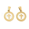 304 Stainless Steel Pave Natural White Shell Flat Round Pendant Necklaces STAS-R168-23G-01-1