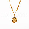 Stainless Steel Rose Pendant Necklaces & Stud Earrings & Cuff Ring Sets for Women UH3805-1-5