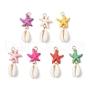 Starfish Dyed Synthetic Turquoise & Natural Cowrie Shell Pendants PALLOY-JF03553-1