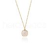 304 Stainless Steel Pave Natural White Shell Square Pendant Necklaces for Women FS-WG6BD04-01-2