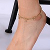 Brass Figaro Chain Clear Cubic Zirconia Flat Round Tassel Anklets for Women FS-WG29303-01-2