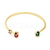 Brass Pave Green & Red Glass Open Cuff Bangles for Women BJEW-M312-07G-2